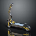 Modern Foldable Electric Scooter With Metallic Silver And Yellow Accents On Dark Reflective Surface