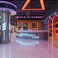 Vibrant Arcade Amusement Area With Neon Lights Gaming Machines Graffiti Signage And Shiny Floor