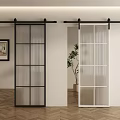 Modern Interior Sliding Barn Doors With Black White Frames And Glass Panels