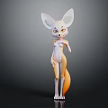 3D Anthropomorphic Fox Game Movie Character With Large Ears Orange Tail And Light Fur