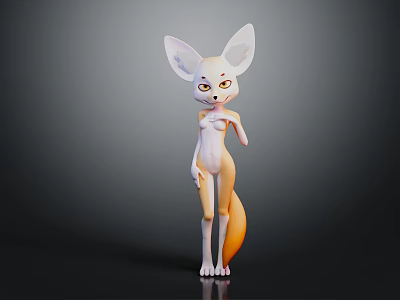 3D Anthropomorphic Fox Game Movie Character With Large Ears Orange Tail And Light Fur 3d model