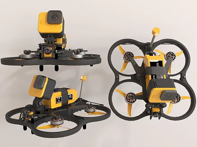 Electric Toy Drone With Yellow And Black Design Four Propellers For Kids Play 3d model