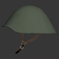 Green Helmet With Brown Leather Straps Placed On Dark Background Surface