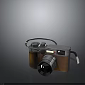 Vintage Style Electronic Camera with Orange Silver Body Leather Strap and Lens