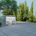 Solar Powered EV Charging Station With Green Trees And Parking Area