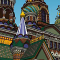 Russian Style Church Architecture With Colorful Onion Domes Crosses And Arched Doorway