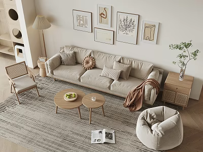 Modern Cozy Living Room With Sofa Coffee Table Set Throw Pillows And Bean Bag Chair 3d model
