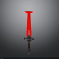 Red Glowing Sword With Silver Ornate Hilt And Decorative Details