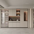 Modern Wine Cabinet Interior Design With Glass Doors And Decorative Plants