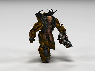 Detailed Futuristic Armored Game Character With Battle Gear And Heavy Weapon 3d model
