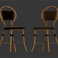 Vintage Wooden Chairs Featuring Curved Frame Dark Upholstered Seats Backrests And Armrests