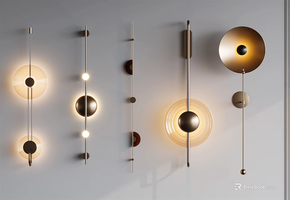 Contemporary Wall Lamps Featuring Sleek Metal Structures Various Geometric Designs and Warm Glow Effects 3d model 