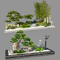 Traditional Courtyard Garden Design With Rock Formations Pine Trees And Bamboo Plants