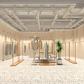 Modern Clothing Store with Glass Doors and Stylish Clothing Displays Mannequins and Plants