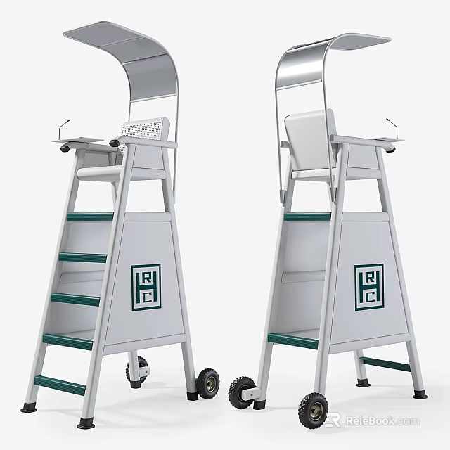 Sports Equipment White Referee Chairs With Green Steps And Wheels For Sports Events 3d model 