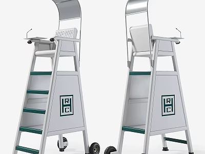 Sports Equipment White Referee Chairs With Green Steps And Wheels For Sports Events 3d model