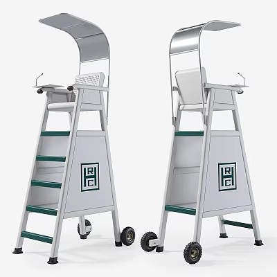 Sports Equipment White Referee Chairs With Green Steps And Wheels For Sports Events 3d model