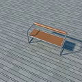 Simple Modern Outdoor Bench with Wooden Seat Backrest and Metal Frame on Striped Floor