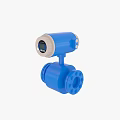 Blue Digital Flow Meter With Round Display And Flange Connections 3d model