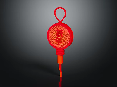 Red Circular New Year Pendant with Loop and Orange Tassel Decoration 3d model