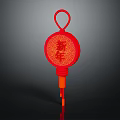 Red Circular New Year Pendant with Loop and Orange Tassel Decoration