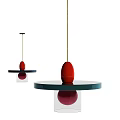 Modern Red Spherical Pendant Lights With Circular Green Base And Transparent Elements 3d model