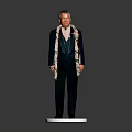 Man In Black Suit With Flower Garland Standing On White Pedestal