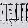 Modern Black Shower Heads With Various Designs Mounted On Gray Wall 3d model