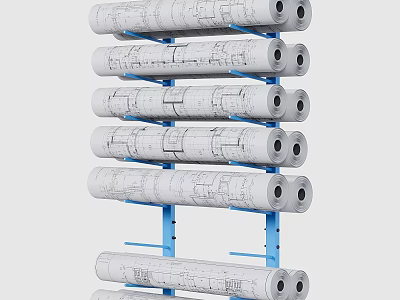 Blue Frame Blueprint Storage Rack With Multiple Layers For Engineering Drawings 3d model
