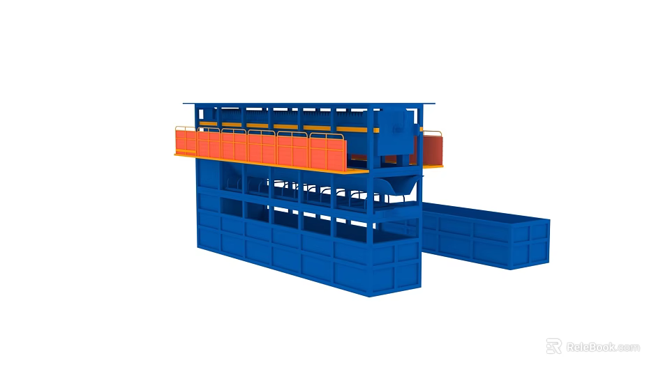 Heavy Duty Industrial Equipment With Blue Frame Orange Platforms And Storage Bins 3d model 