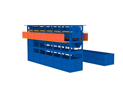 Heavy Duty Industrial Equipment With Blue Frame Orange Platforms And Storage Bins 3d model