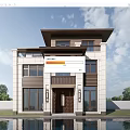 Modern Two Story Detached Villa Exterior With White Stone Dark Wood Accents And Front Pool