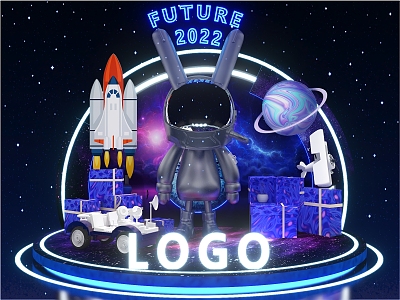 The future of science and technology Cyberpunk style astronaut mechanical rabbit starry sky beauty Chen photo clock 3d model