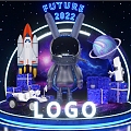 The future of science and technology Cyberpunk style astronaut mechanical rabbit starry sky beauty Chen photo clock 3d model