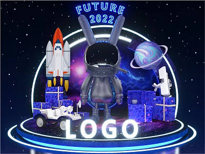 Space Themed Photo Spot With Astronaut Rabbit Rocket And Planet 3d model Space Themed Photo Spot With Astronaut Rabbit Rocket And Planet 3d model