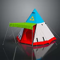 Colorful Teepee Tent With Blue Top Yellow Triangle Symbol White Red Base And Green Awning