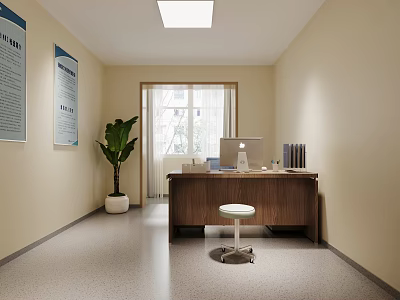 Hospital Outpatient Clinic Interior With Desk Computer Plant And Window 3d model