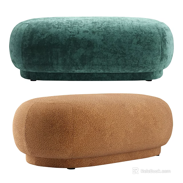 Modern Teal Velvet and Brown Teddy Fabric Ottoman with Round Shape for Home Decor 3d model 