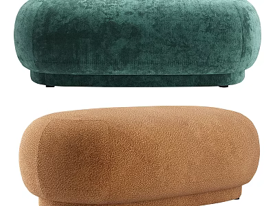 Modern Teal Velvet and Brown Teddy Fabric Ottoman with Round Shape for Home Decor 3d model
