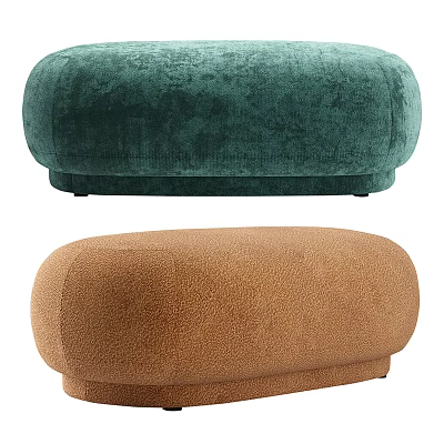 Modern Teal Velvet and Brown Teddy Fabric Ottoman with Round Shape for Home Decor 3d model