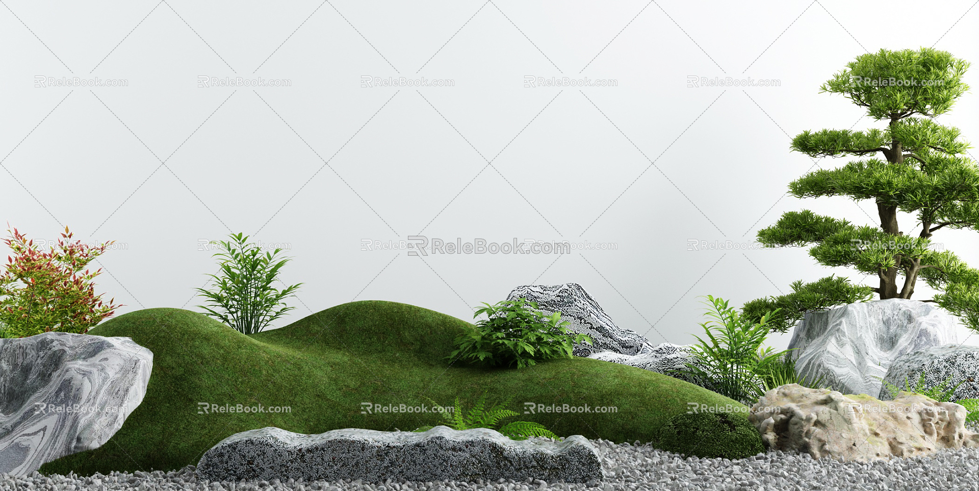 Modern landscape sketch courtyard withered landscape stone 3d model