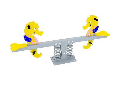 Yellow Seahorse Shaped Seesaw Play Equipment With Spring Base For Kids 3d model