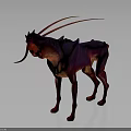 Mythical Fantasy Animal With Multiple Long Curved Horns And Red Purple Gradient Color