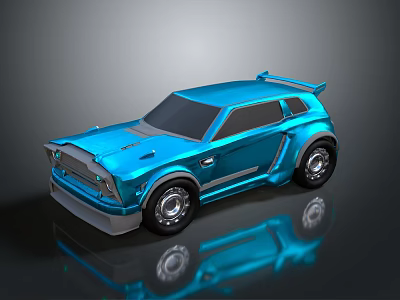 Shiny Blue 3D Model Sports Car With Sleek Design And Rear Spoiler 3d model