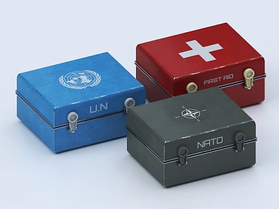 Medical Equipment Cases Featuring UN NATO and First Aid Symbols in Blue Red and Gray 3d model