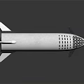 White and Black Rocket Ship 3D Model Featuring Tail Fins and Grid Like Nose Design
