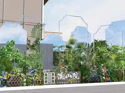 Outdoor Courtyard Floral Display With Lush Green Plants Colorful Flowers And Natural Elements 3d model