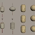 Light Colored Lanterns With Various Bamboo Woven And Paper Designs For Hanging