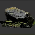 Natural Rock Formation With Yellow Moss On Green Grass Surface Surrounded By Small Plants