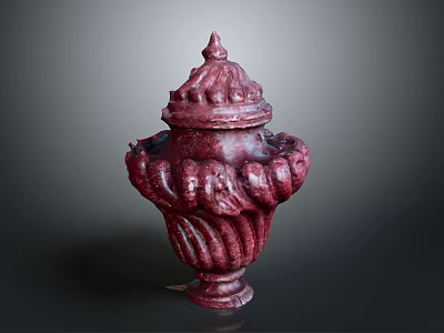 Elegant Red Decorative Urn With Intricate Lid And Swirled Patterns Design 3d model